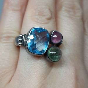 Genuine Topaz, Tourmaline, and Sterling Silver Ring